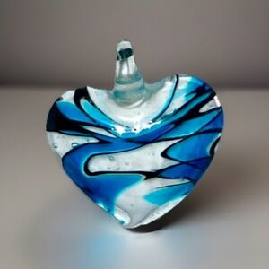 Black Hemp Necklace with Cotton Candy Blue Glass Heart Pendant